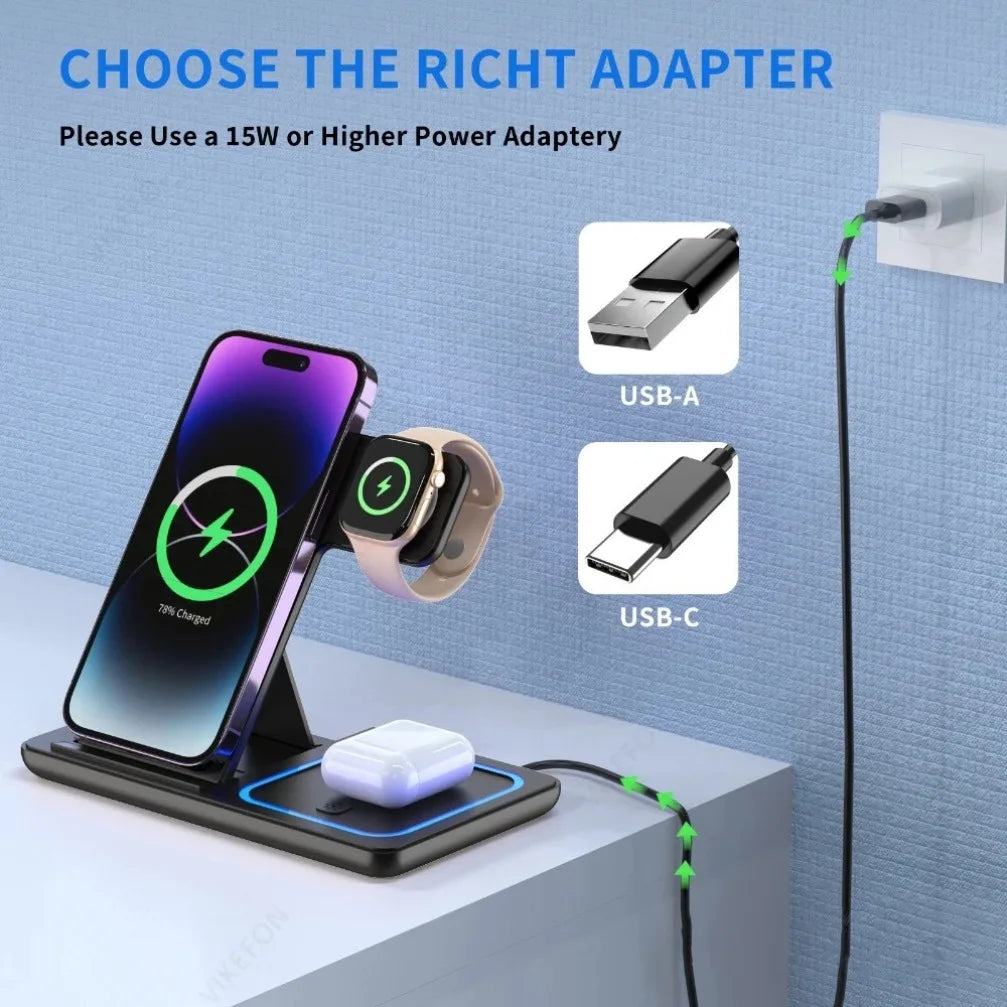 3 in 1 Wireless Charging Station for iPhone Apple Watch AirPods