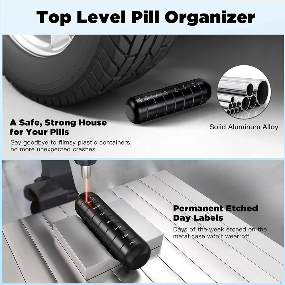 7 Day Metal Pill Organizer Travel Medicine Case