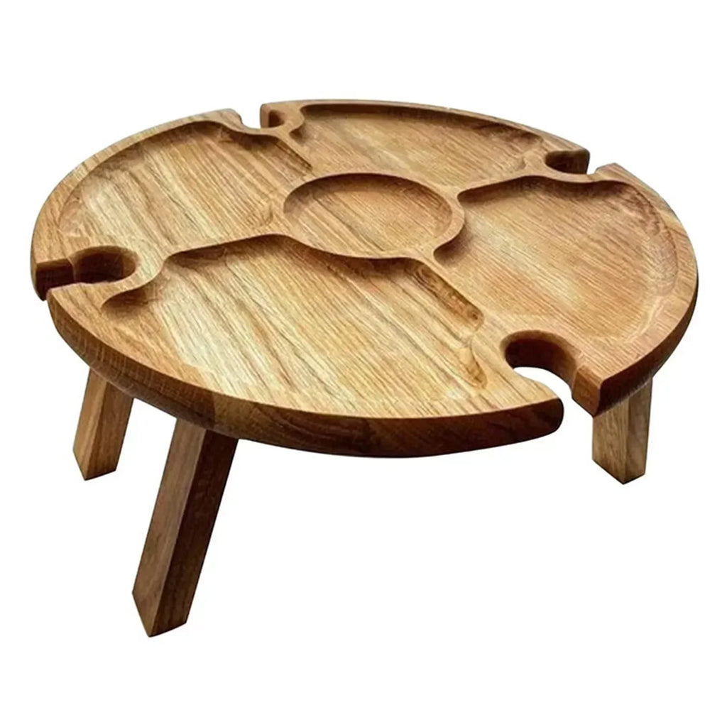 Portable Wooden Folding Picnic Table with Wine Rack