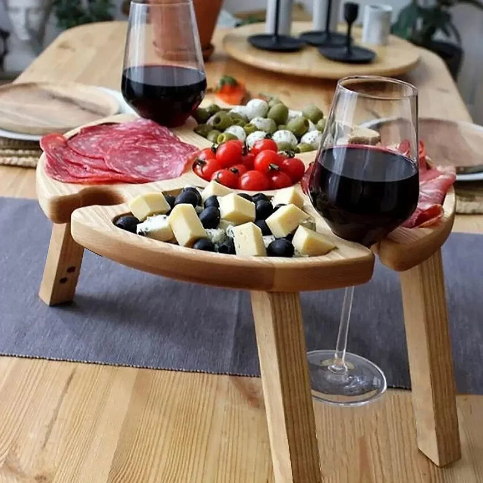 Portable Wooden Folding Picnic Table with Wine Rack