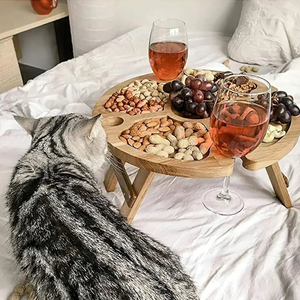 Portable Wooden Folding Picnic Table with Wine Rack