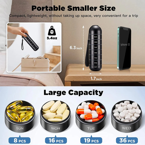 7 Day Metal Pill Organizer Travel Medicine Case