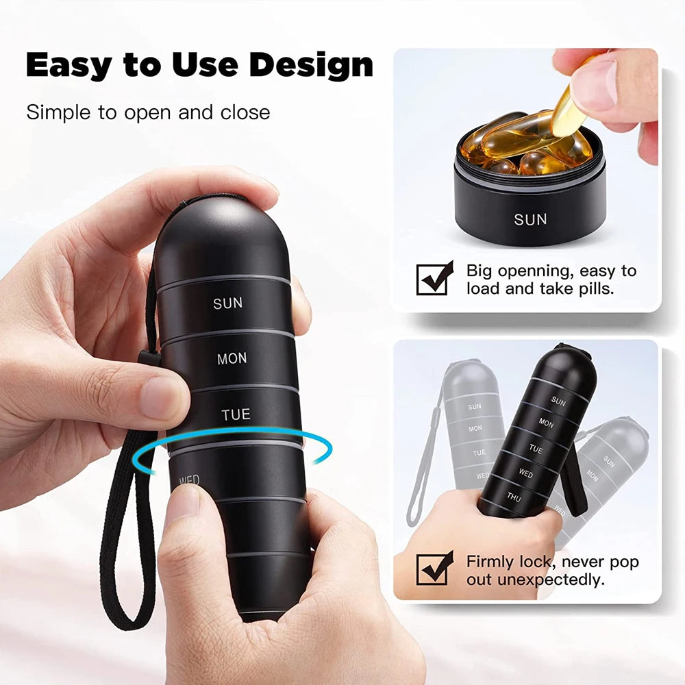 7 Day Metal Pill Organizer Travel Medicine Case
