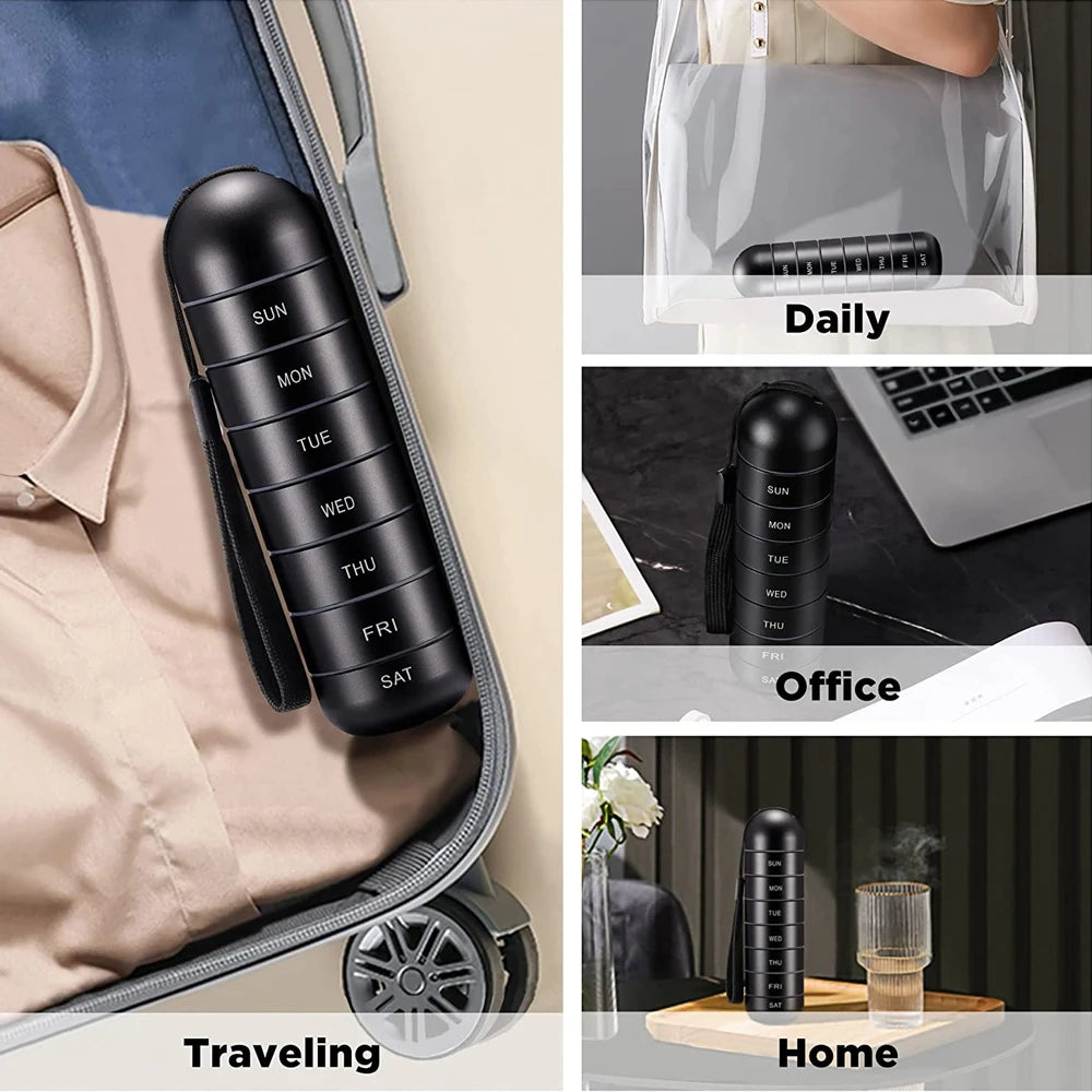 7 Day Metal Pill Organizer Travel Medicine Case