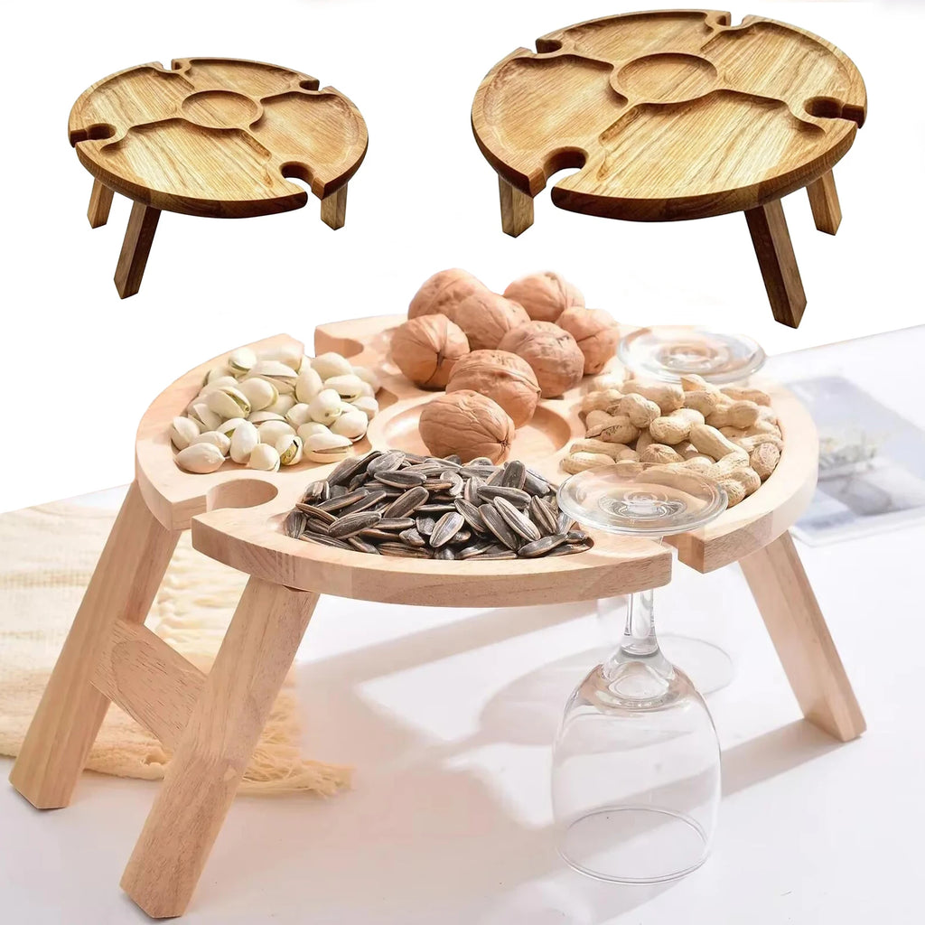 Portable Wooden Folding Picnic Table with Wine Rack